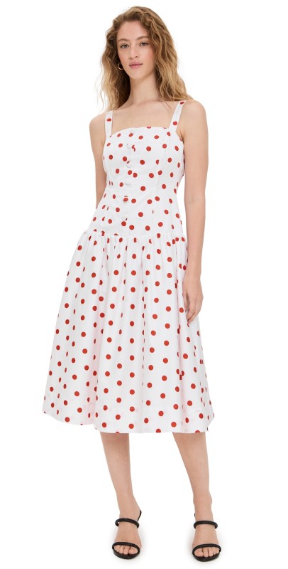 For Love & Lemons Red Dot Midi Dress White