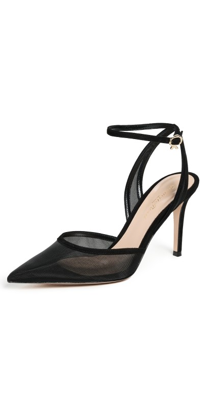 Gianvito Rossi Sienna D'Orsay Organza + Camoscio Heels 85mm Black+Black