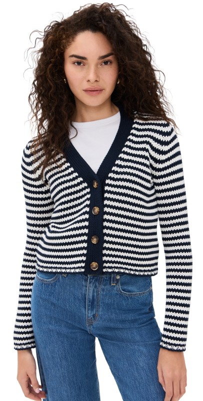 La Ligne Fine Stripe Mini Marina Cardigan Navy/Cream