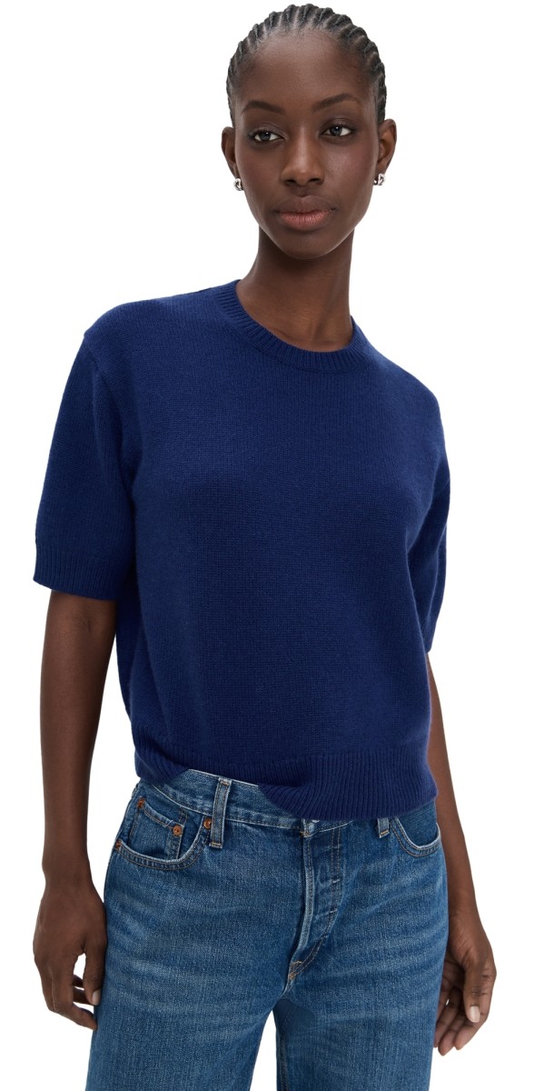 Theory Crop Cashmere Tee Pigment Blue