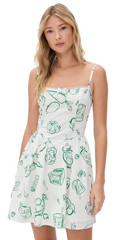 Moon River Spaghetti Strap Mini Dress Green Multi