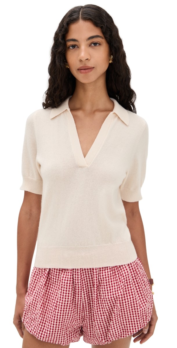 Reformation Louise Cashmere Polo Sweater Cream