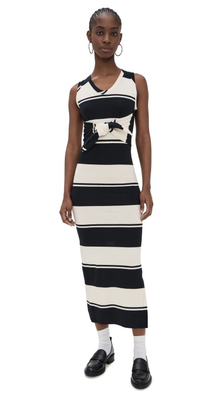 MSGM Striped Long Dress Black
