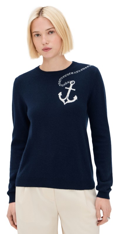Jumper 1234 Cashmere Anchor Crew Sweater Navy