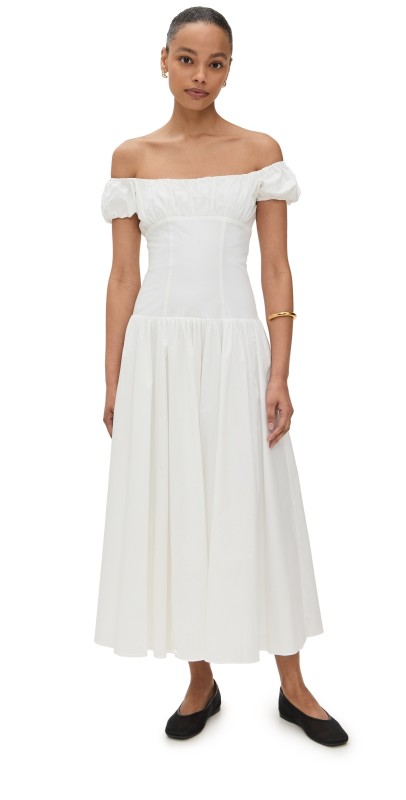 CAROLINE CONSTAS Augusta Drop Waist Maxi Dress Antique White