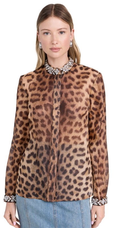 Zimmermann Crush Embellished Body Shirt Leopard
