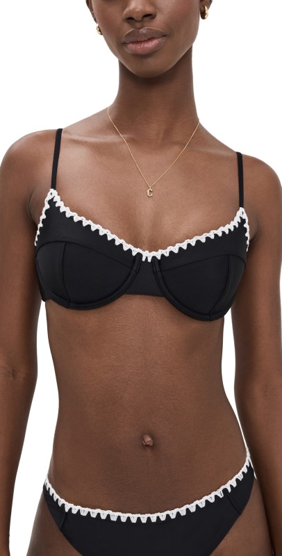 Ramy Brook Emmeline Bikini Top Black w/ White Crochet