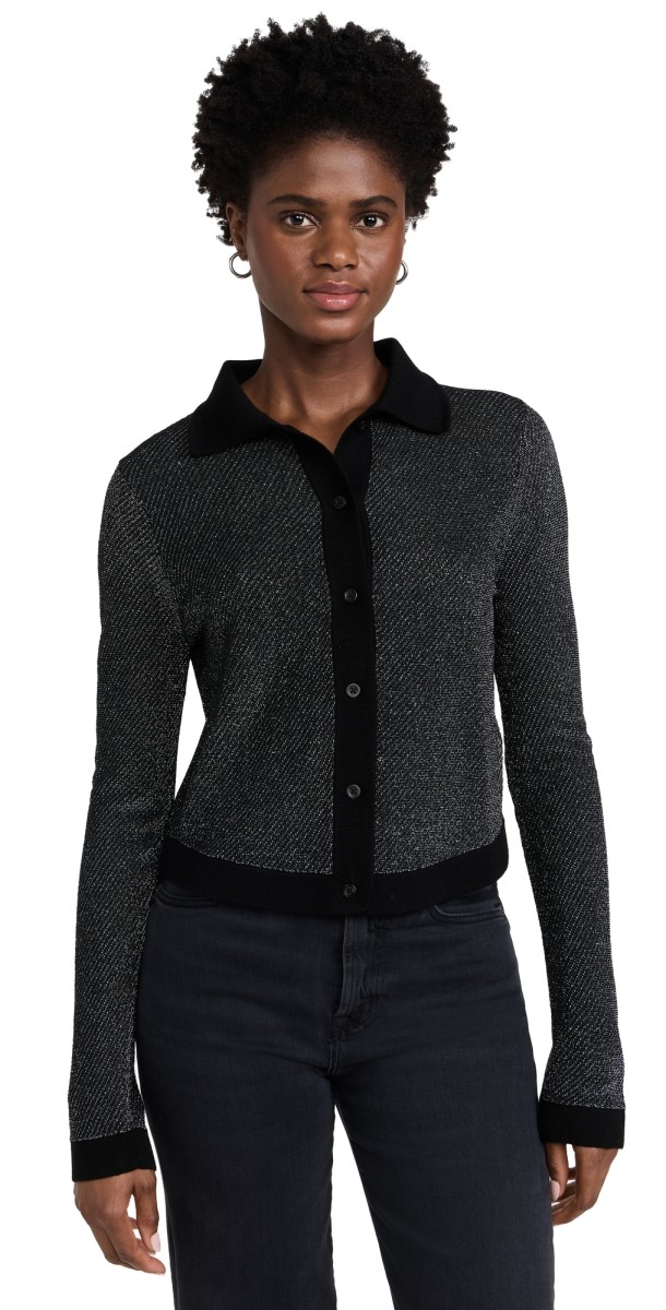 RE/DONE Metallic Polo Cardigan Black/Silver Lurex