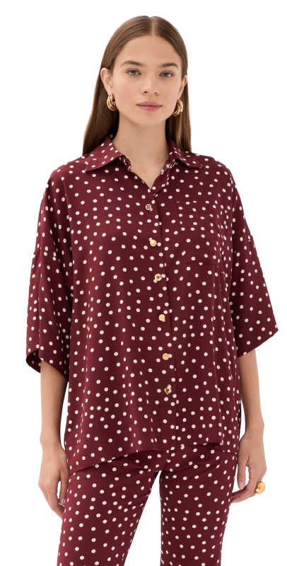 FRANÇOISE Zaoua Silk Shirt Polka Dot Burgundy