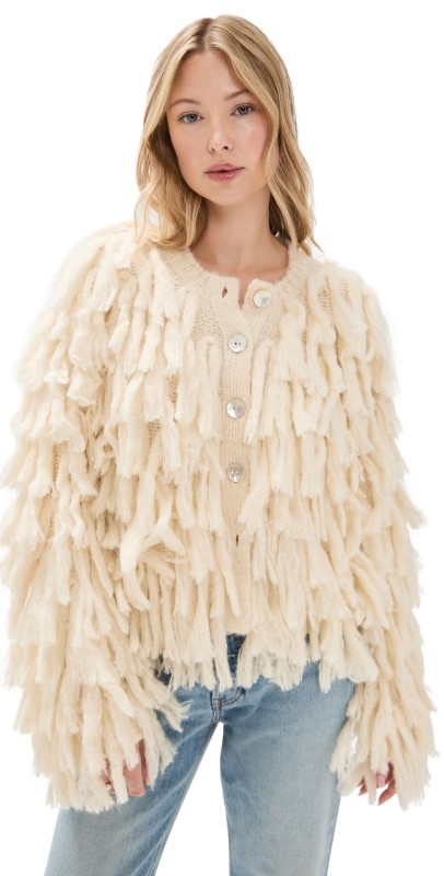 Lingua Franca All Over Fringe Jacket Cream