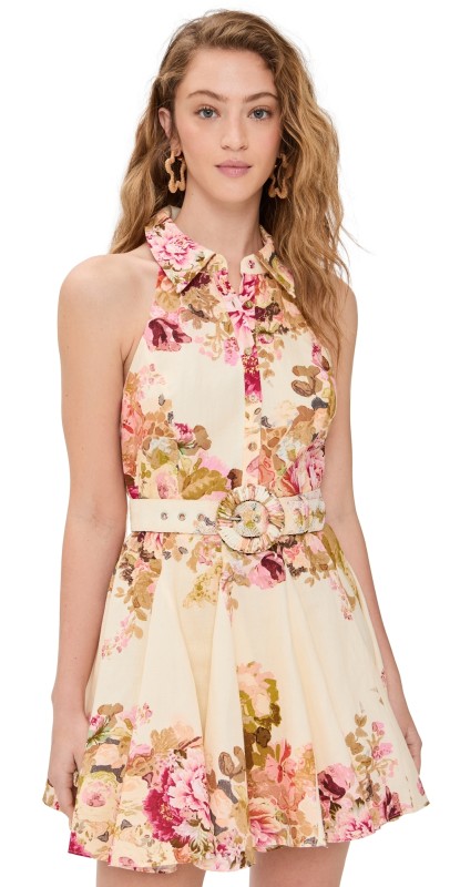 Hemant and Nandita Short Dress With Buckle Belt Ivory Mix