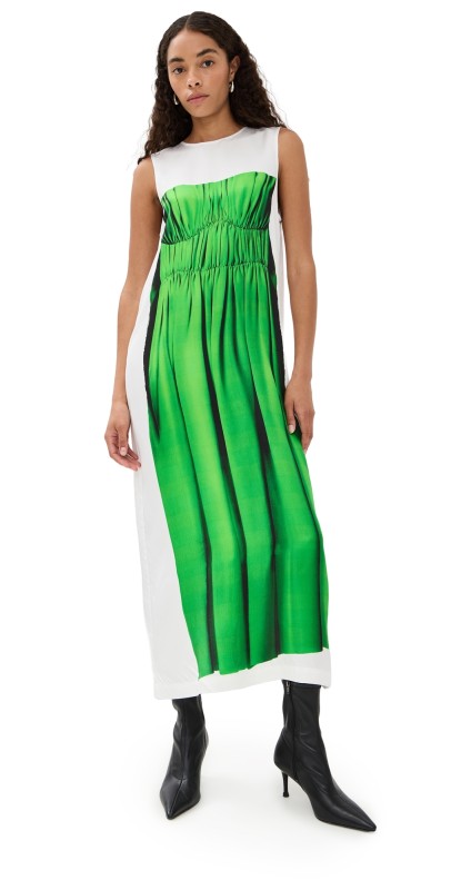 Tibi Trompe Loeil Dress Green Multi