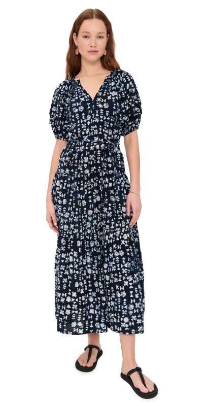 Apiece Apart Uva Romantic Maxi Dress Batik Geo Indigo