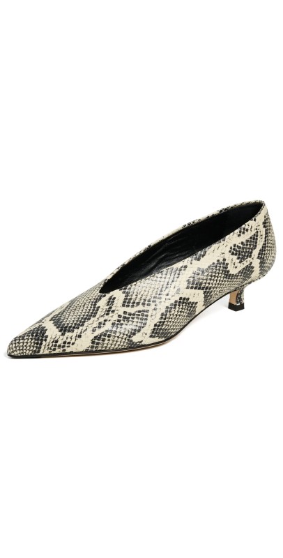 AEYDE Clara Snake Print Goat Leather Creamy Heels Creamy