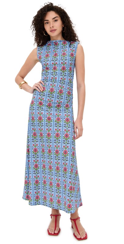 Hill House Home The Sloane Dress Floral Block Stripe/Blue Multi