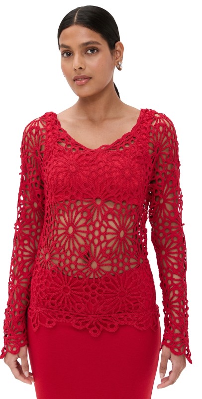 Norma Kamali Off Shoulder Raglan Top Tiger Red
