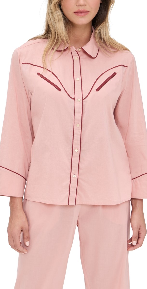 THE GREAT. The Western Pajama Shirt Rose Bloom