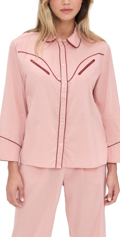 THE GREAT. The Western Pajama Shirt Rose Bloom
