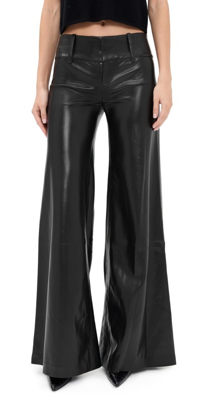 alice + olivia Olivia Vegan Leather Wide Leg Flare Pants Black