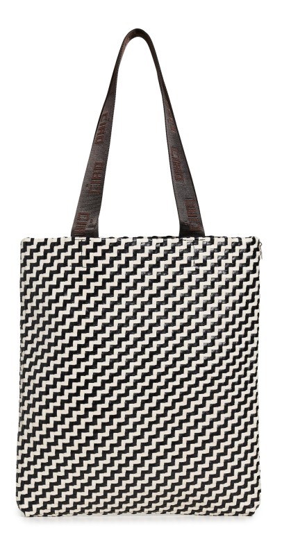 Clare V. Carryall Bag Black & Cream Woven Zig Zag