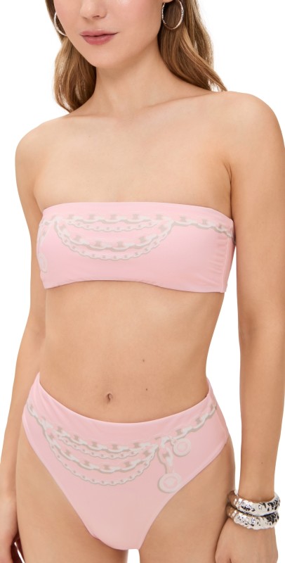 Versace Vita Versace Treasure Print Swim Bikini Top Pastel Pink/Milk