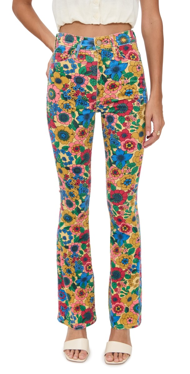 MOTHER High Waisted Weekender Skimp Corduroy Jeans Track And Flower Fields