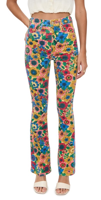 MOTHER High Waisted Weekender Skimp Corduroy Jeans Track And Flower Fields