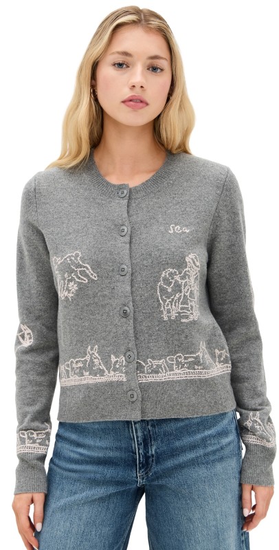 Sea Edin Farm Embroidery Cardigan Grey Grey