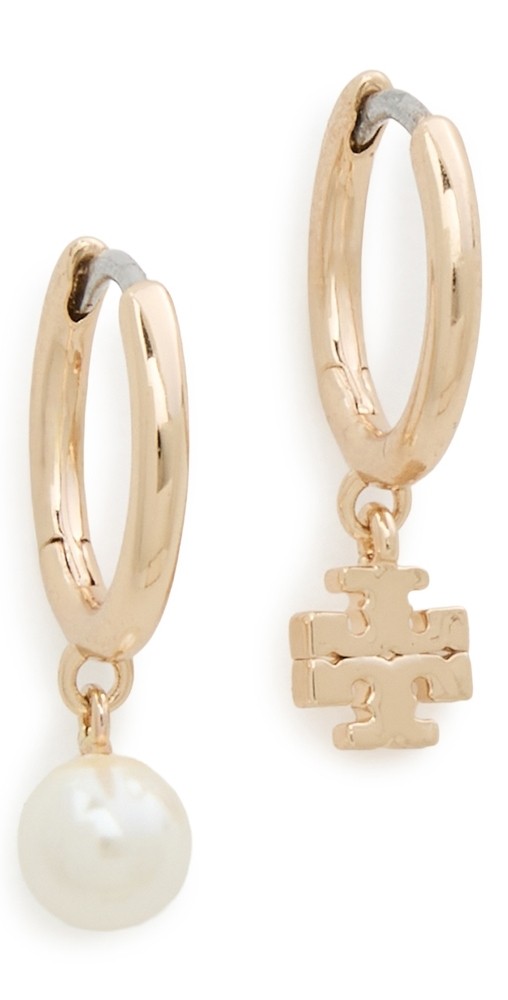 Tory Burch Kira Mismatched Pearl Huggies Tory Gold/Pearl/Crystal