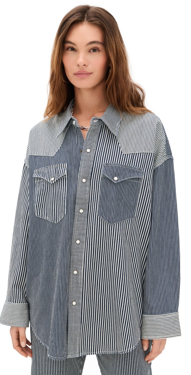 R13 Oversized Cowboy Shirt Multi Stripe Railroad