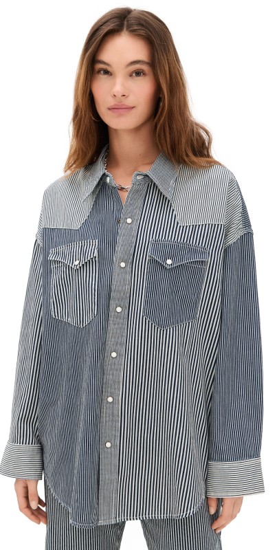 R13 Oversized Cowboy Shirt Multi Stripe Railroad