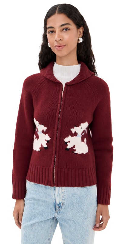 Tanner Fletcher Wellington Poodle Zip-Up Sweater Oxblood