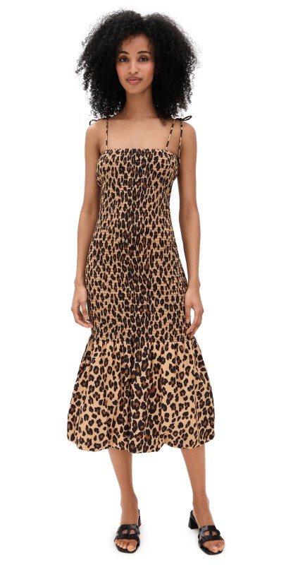 SIMONMILLER Canto Smocked Poplin Dress Leopard