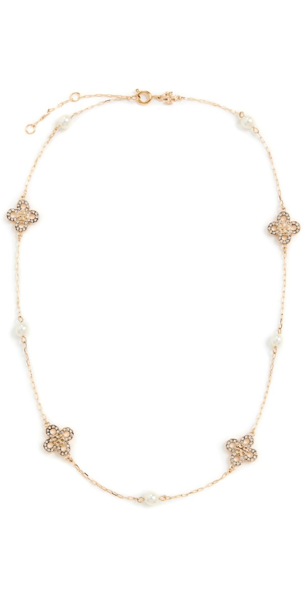 Tory Burch Kira Clover Pearl Necklace Tory Gold/Pearl/Crystal