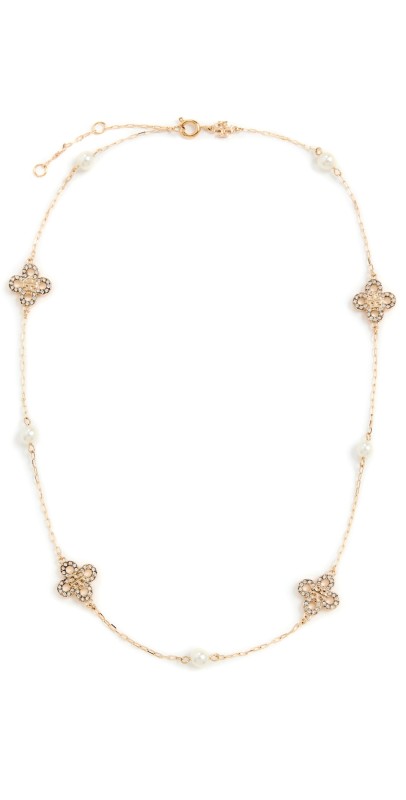 Tory Burch Kira Clover Pearl Necklace Tory Gold/Pearl/Crystal