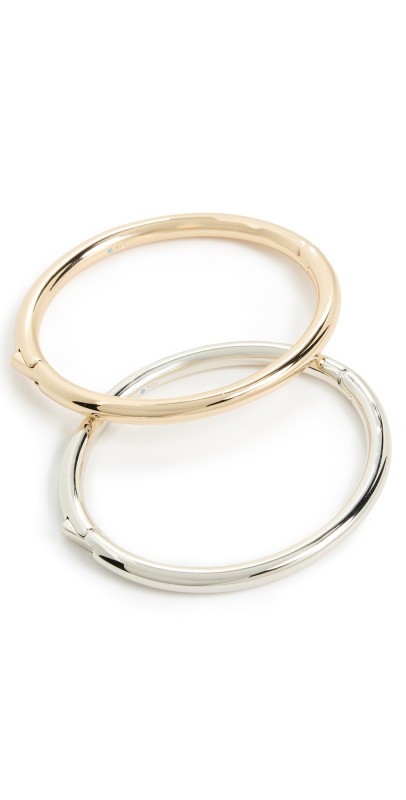 Roxanne Assoulin The Tubular Hinged Bracelets Set of 2 Shiny Gold/Dark Silver