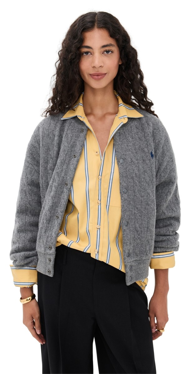 Polo Ralph Lauren Cashmere Sweater Bomber Jacket Grey