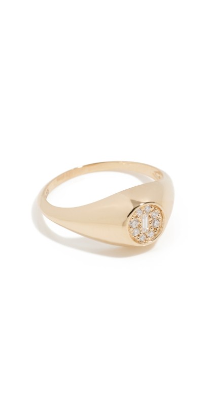 Kalan by Suzanne Kalan 14k Mixed Diamond Circle Signet Ring Yellow Gold