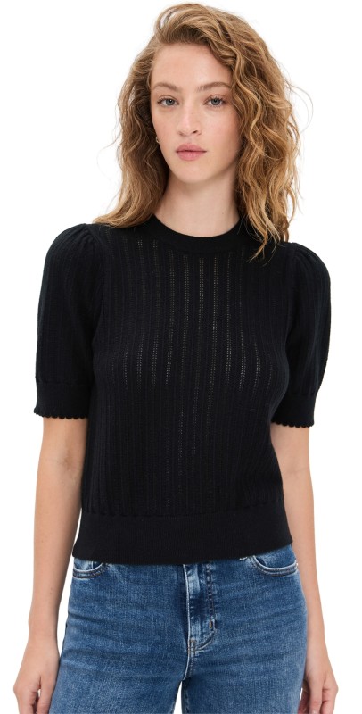 FRAME The Ladder Cashmere Pointelle Sweater Black