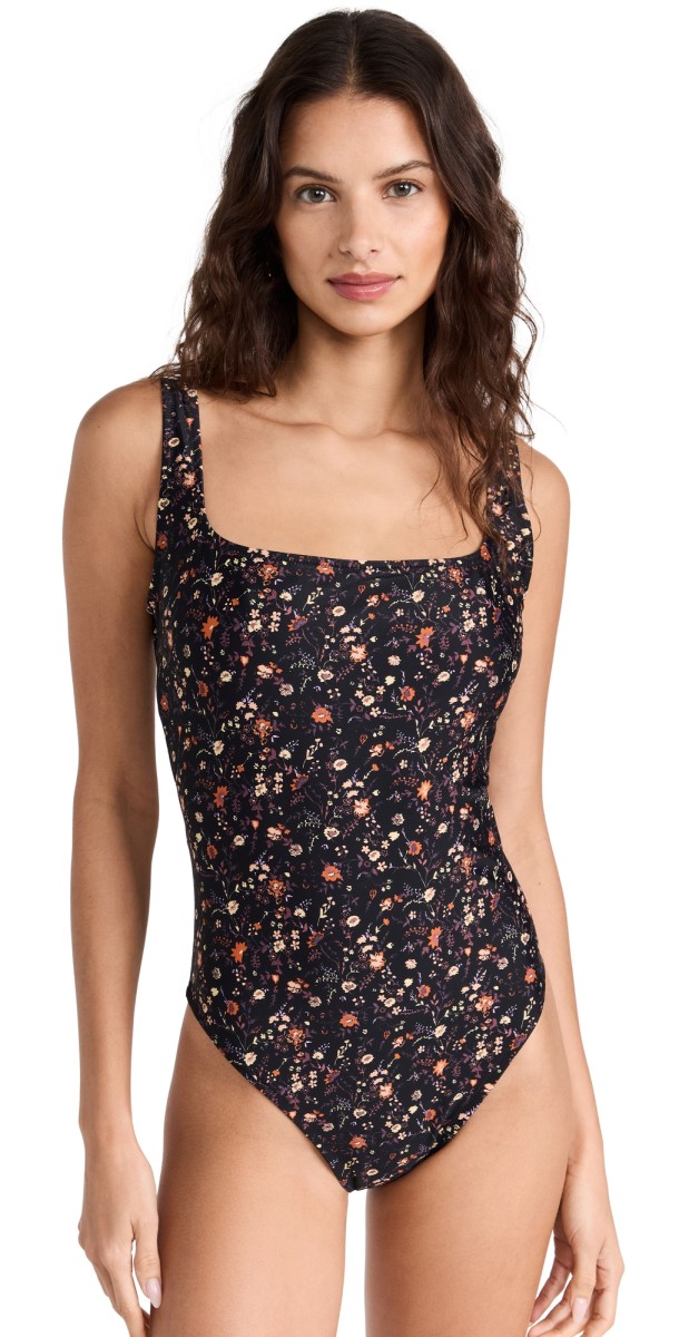Madewell Sage Front Party Back One Piece Boheme Floral True Black