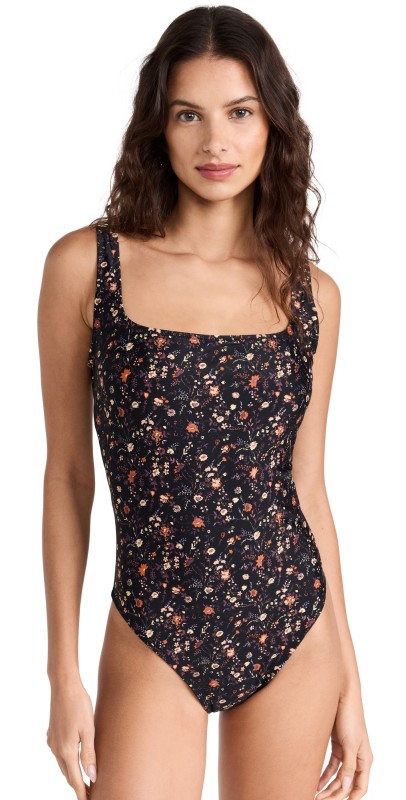 Madewell Sage Front Party Back One Piece Boheme Floral True Black