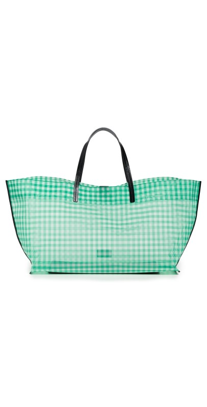 STAUD Christos Large Mesh Tote Jade Gingham