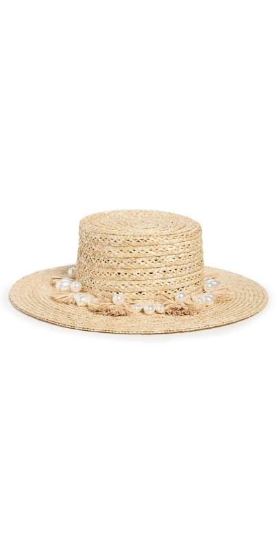 Lele Sadoughi Pearl Poms Straw Hat Natural