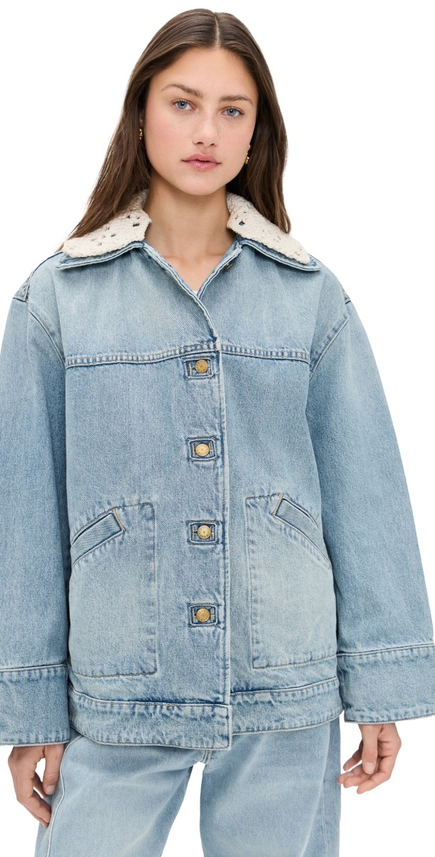 B Sides Stadium Jacket with Crochet Collar Jac Wash
