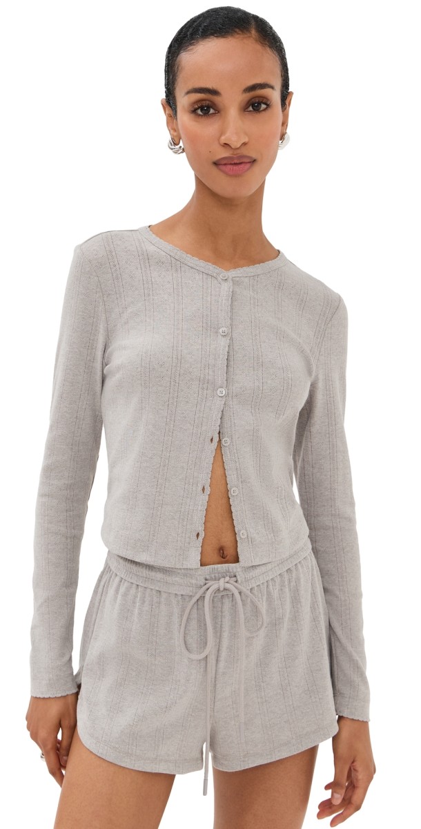 LE BOP Audrey Pointelle Cardigan Heather Grey