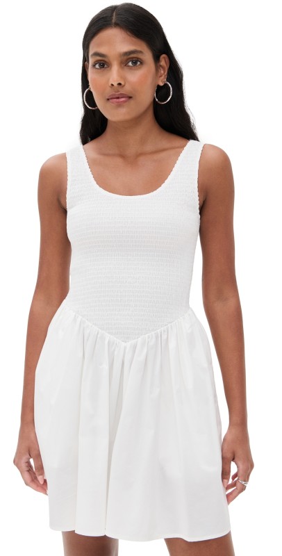 WAYF Dana Smocked Mini Dress Ivory