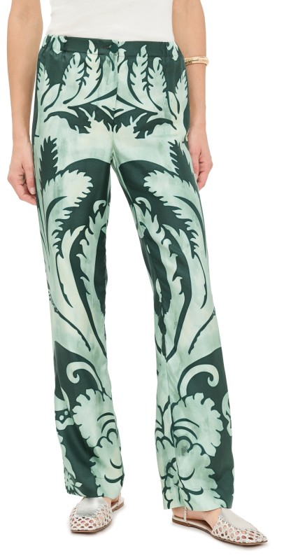 F. R.S For Restless Sleepers Etere Pants Dark Green Background Damask