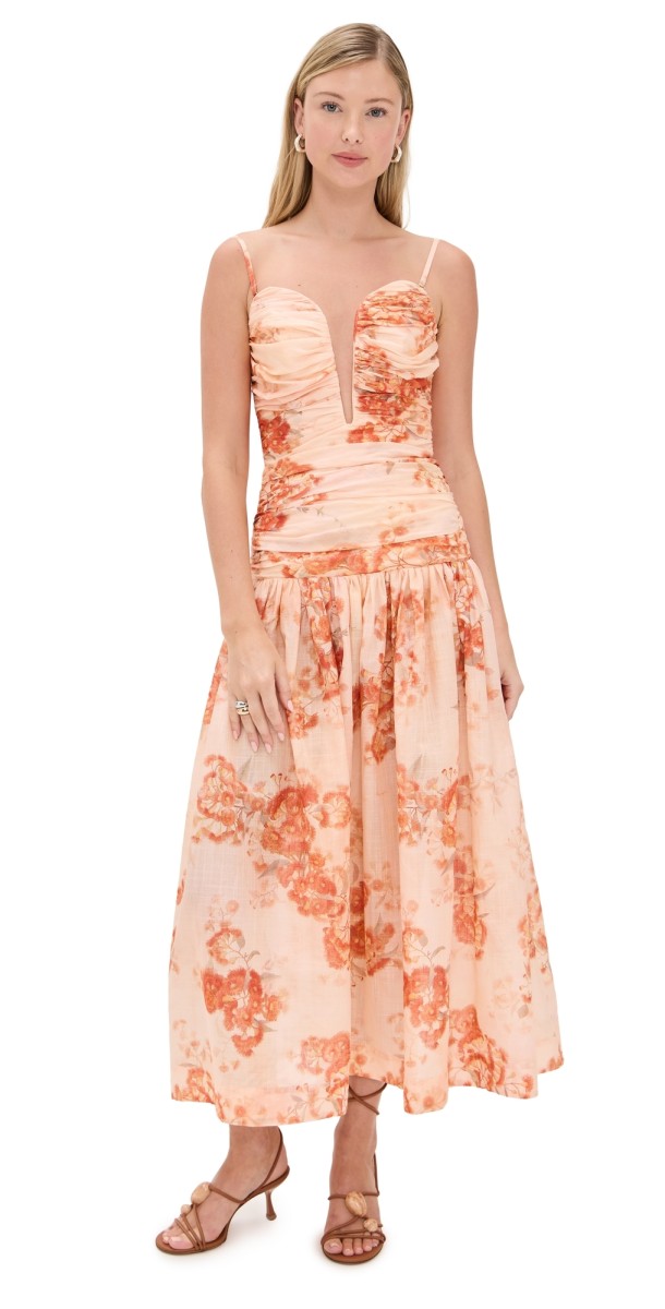 Zimmermann Cascadian Strapless Midi Dress Red Botanical Floral