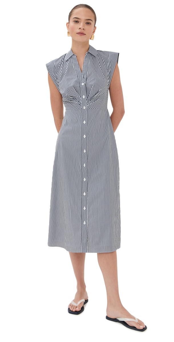 Veronica Beard Haydon Striped Midi Shirtdress Navy/White