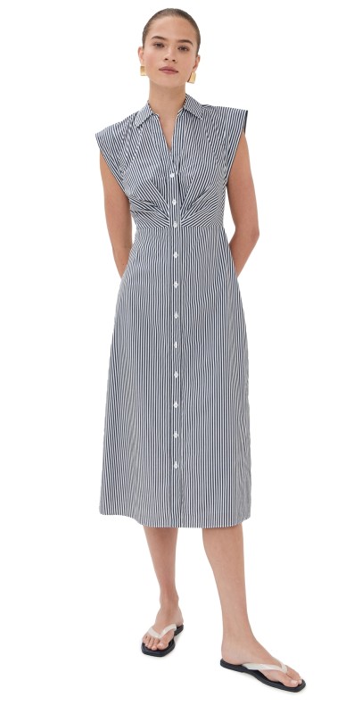 Veronica Beard Haydon Striped Midi Shirtdress Navy/White